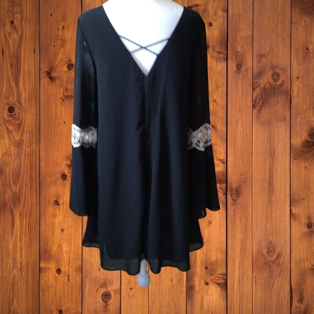 Umgee Size Small Black Bell Sleeve Lace Tunic Whimsigoth Gypsy Dress V-Neck - Picture 6 of 6